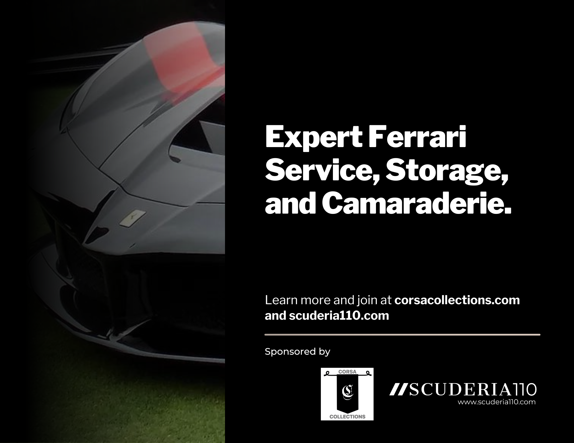 Corsa Collections and SCUDERIA110 Announce 2024 Sponsorship with 'Used Ferrari for Sale' and 'Ferrari Deals' – Enhancing the Ferrari Community Experience